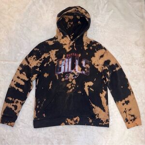 Fanatics Buffalo Bills Black Bleach Tie Dyed Graphic Hoodie Sweatshirt Size L